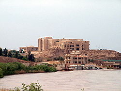 Looking north along the Tigris towards Saddam's Presidential palace in April 2003